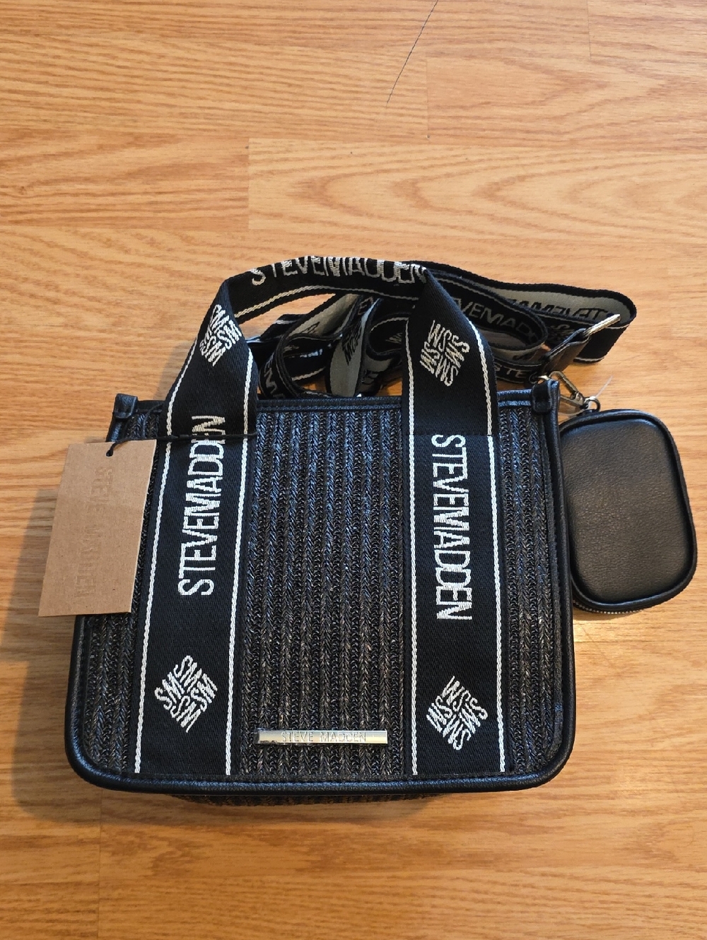 Steve Madden Black Webber Straw Satchel